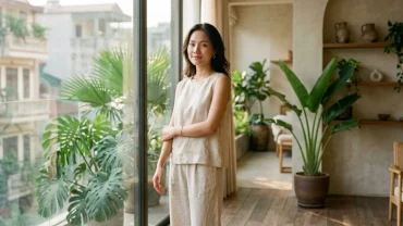 Hình ảnh phụ nữ Việt Nam thanh lịch tự tin với nốt ruồi ở nách dưới ánh sáng tự nhiên