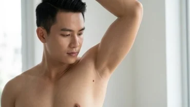 Nam giới giơ cánh tay để lộ nốt ruồi ở nách nam, thể hiện đặc điểm tướng số và thẩm mỹ vùng da dưới cánh tay