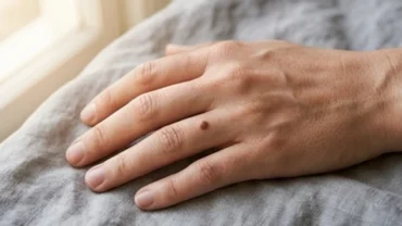 Cận cảnh nốt ruồi ở ngón áp út trên bàn tay tinh tế dưới ánh sáng tự nhiên