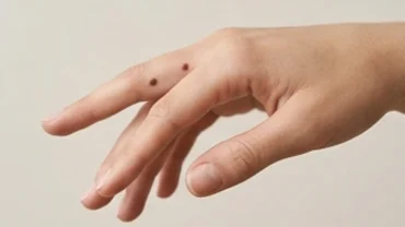 Bàn tay nổi bật với nốt ruồi ở ngón tay giữa mang ý nghĩa phong thủy và y khoa
