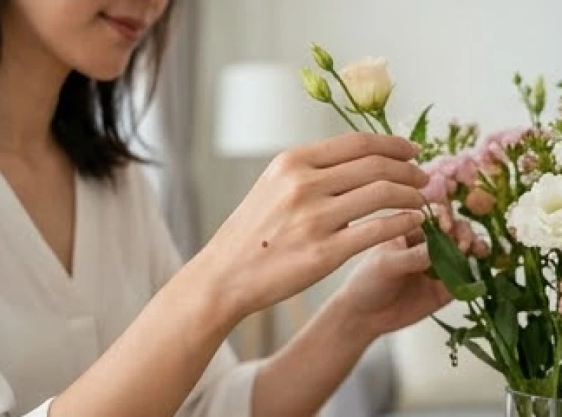 Phụ nữ có nốt ruồi trên tay trái đang làm việc nhà, thể hiện sự khéo léo và khả năng quán xuyến gia đình