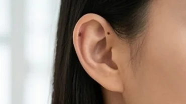 Cận cảnh nốt ruồi ở vành tai trên khuôn mặt thanh thoát dưới góc nhìn nhân tướng học