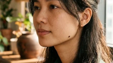 Hình ảnh cận cảnh nốt ruồi ở xương quai hàm giúp nhận biết tướng số và tình trạng da liễu