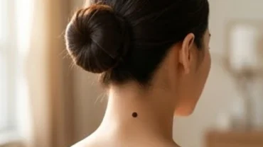 Người phụ nữ Việt Nam búi tóc cao để lộ nốt ruồi sau gáy duyên dáng
