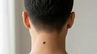 Đàn ông có nốt ruồi sau gáy nam rõ nét nhìn từ phía sau trong ánh sáng tự nhiên