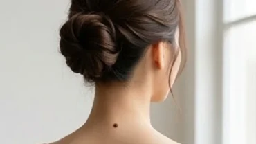 Phụ nữ thanh lịch búi tóc cao để lộ rõ nốt ruồi sau gáy tự nhiên vô cùng duyên dáng