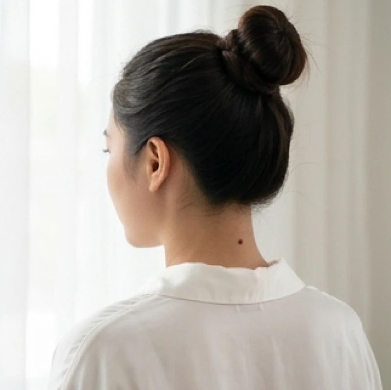 Nốt ruồi sau đầu: Luận tướng số và quy trình chăm sóc da đầu 2 Người phụ nữ buộc tóc cao để lộ nốt ruồi nhỏ nằm ngay phía sau gáy