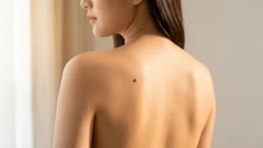 Phụ nữ với nốt ruồi sau lưng nổi bật trên làn da khỏe mạnh