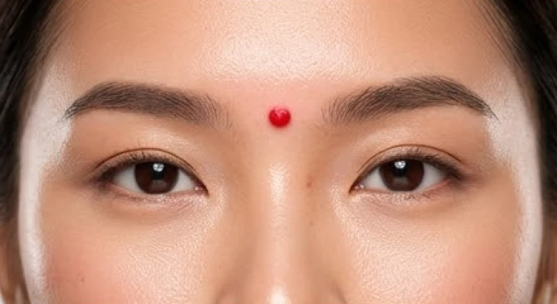 Nốt ruồi son màu đỏ rực rỡ nổi bật ngay khoảng trống giữa hai đầu lông mày