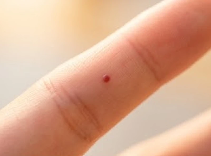 Một chấm đỏ nhỏ xíu nổi bật đại diện cho nốt ruồi son may mắn nằm ngay trên ngón tay