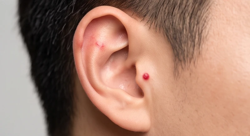 Một nốt ruồi son màu đỏ tươi nổi bật trên vùng sụn tai trái của nam giới mang ý nghĩa vượng khí