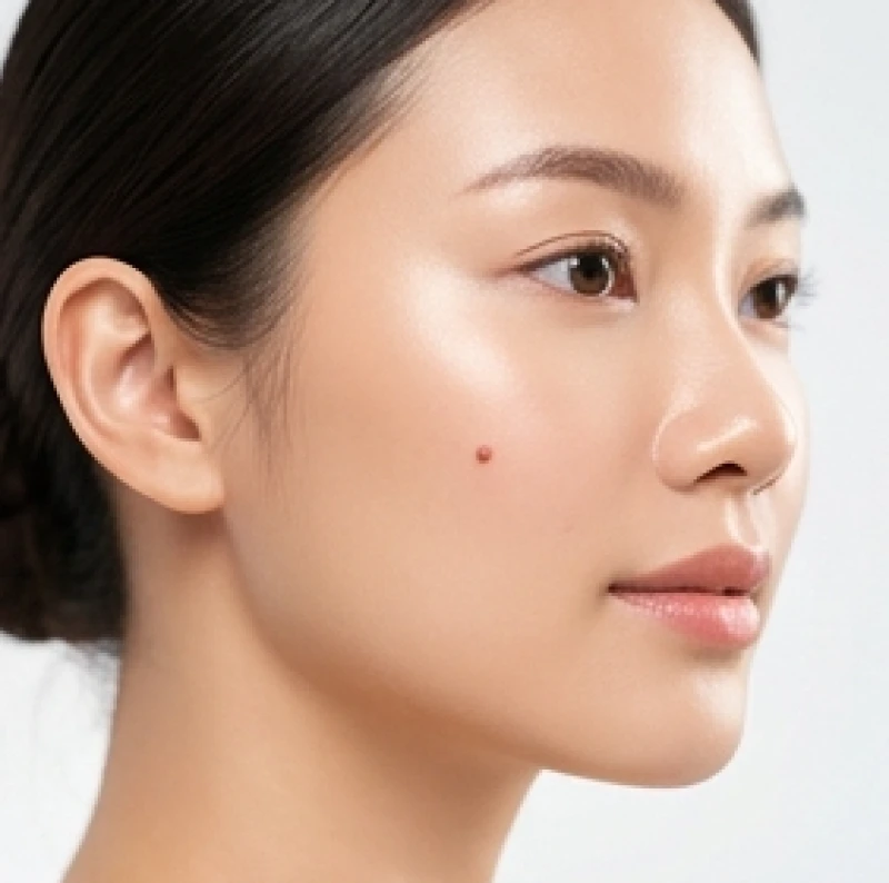 Nốt ruồi ở má phải: Ý nghĩa nam nữ, vị trí & chi phí tẩy Laser 2 Cận cảnh nốt ruồi son đỏ trên má phải của một người phụ nữ mang lại vẻ đẹp thu hút