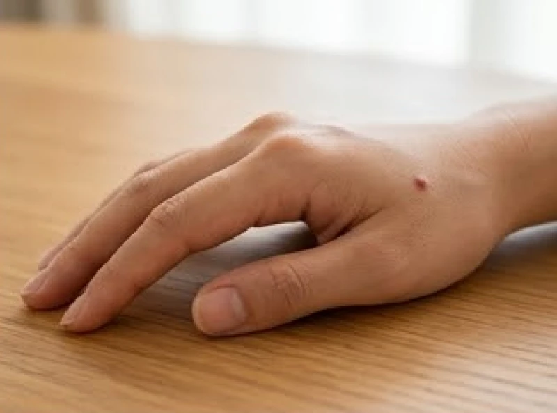 Cận cảnh nốt ruồi son màu đỏ nổi bật trên mu bàn tay, tượng trưng cho sự may mắn và phước lộc