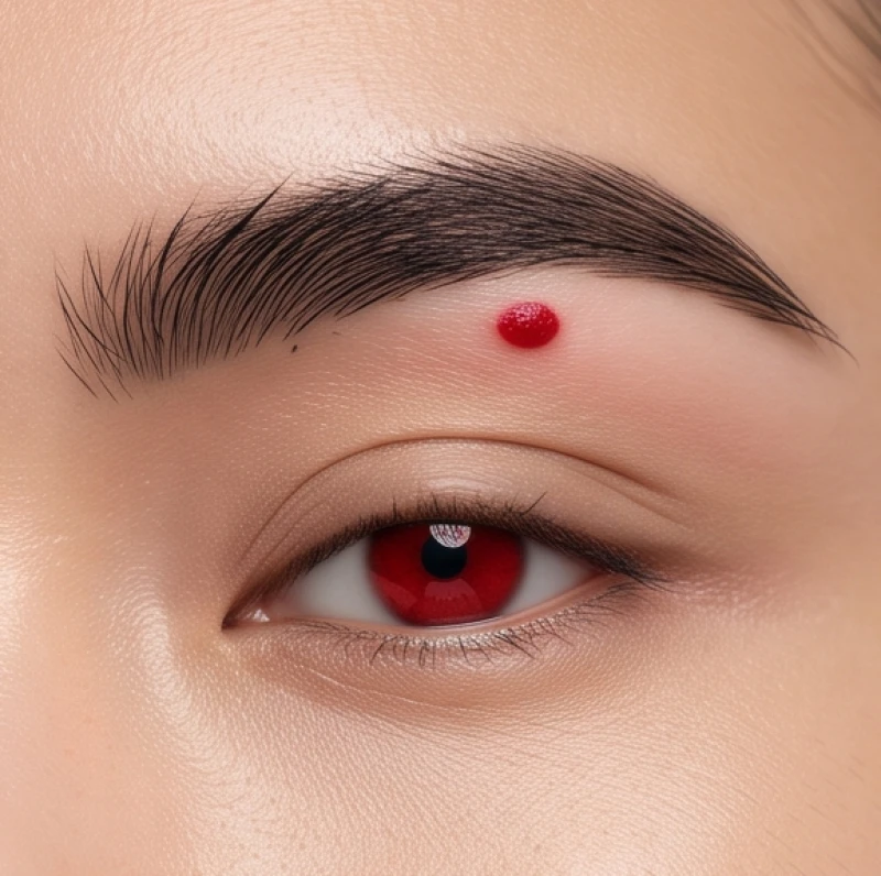 Đốm nốt ruồi son màu đỏ hồng rực rỡ mọc xen kẽ một cách tự nhiên giữa những sợi lông mày
