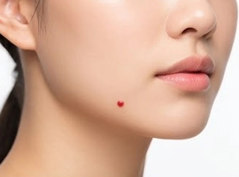 Nốt ruồi ở xương quai hàm: Giải mã vị trí và chi phí tẩy 2 Nốt ruồi son màu đỏ rực rỡ mọc ở viền xương quai hàm của phái đẹp