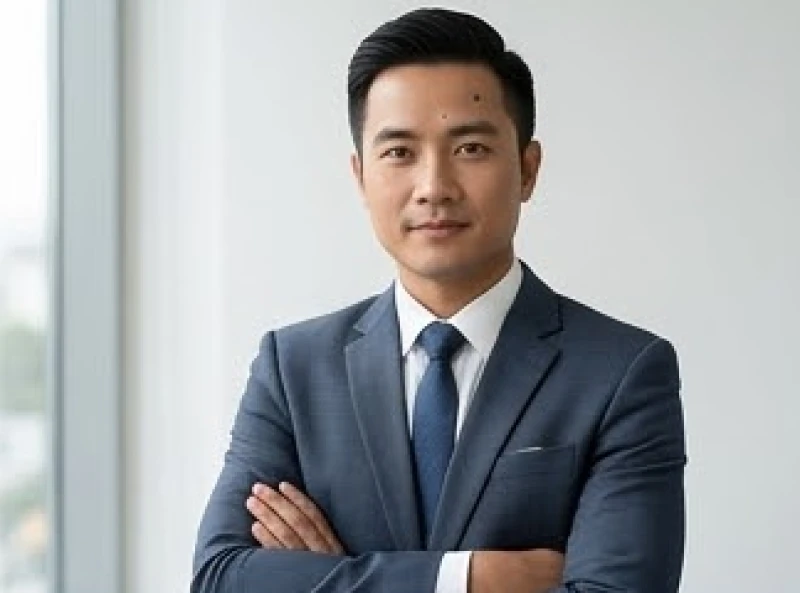 Người đàn ông thành đạt sở hữu nốt ruồi bên phải trán mỉm cười trong trang phục công sở