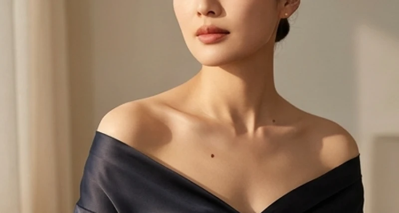 Người phụ nữ mặc áo hở vai sang trọng với nốt ruồi giàu sang ở nữ nổi bật trên cơ thể.