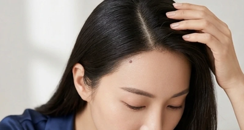 Vén tóc nhẹ nhàng để lộ nốt ruồi phú quý nằm ẩn sâu bên trong đường chân tóc.