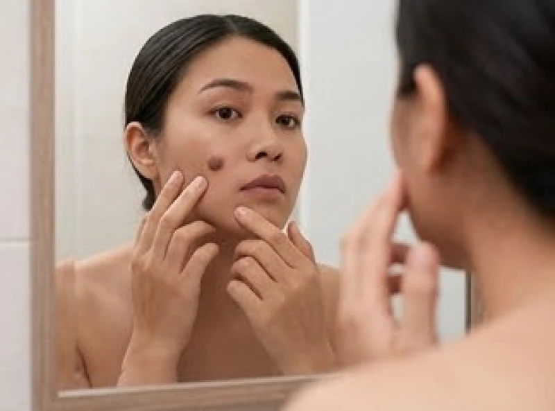 Nốt ruồi không nên giữ trên mặt: Vị trí xấu và cách xóa an toàn 7 Gương mặt nhìn qua gương với vẻ đắn đo khi sở hữu một nốt ruồi lồi to mọc lông cứng gây ảnh hưởng nghiêm trọng đến nhan sắc