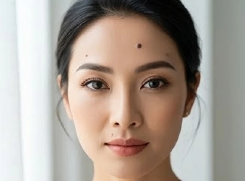 Gương mặt rạng rỡ của người phụ nữ mang nốt ruồi bên trái trán với vẻ đẹp hiện đại