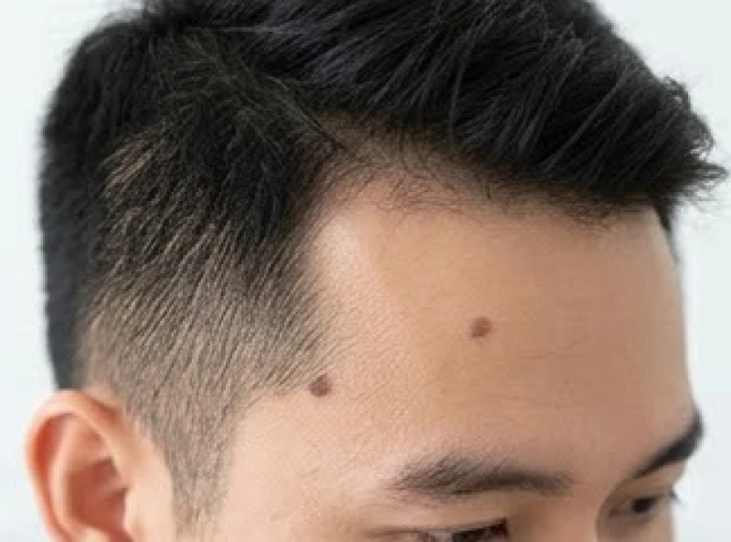 Nam giới cắt tóc ngắn làm lộ rõ một nốt ruồi sẫm màu trên đỉnh đầu