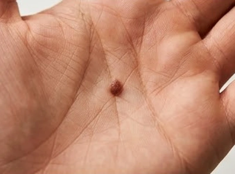 Nốt ruồi sẫm màu đè trực tiếp lên điểm giao nhau của các đường chỉ tay chính
