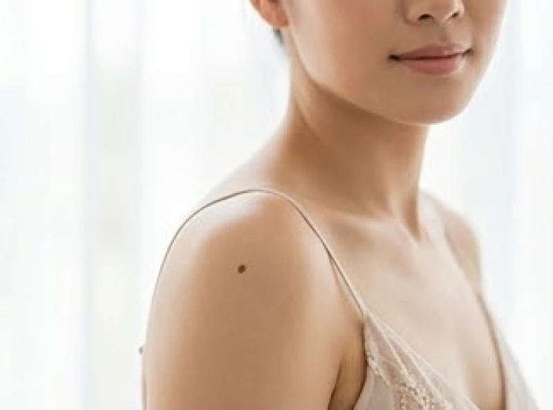 Đôi vai thon thả của người phụ nữ mang nốt ruồi nhỏ tượng trưng cho sự gánh vác và tinh thần cống hiến