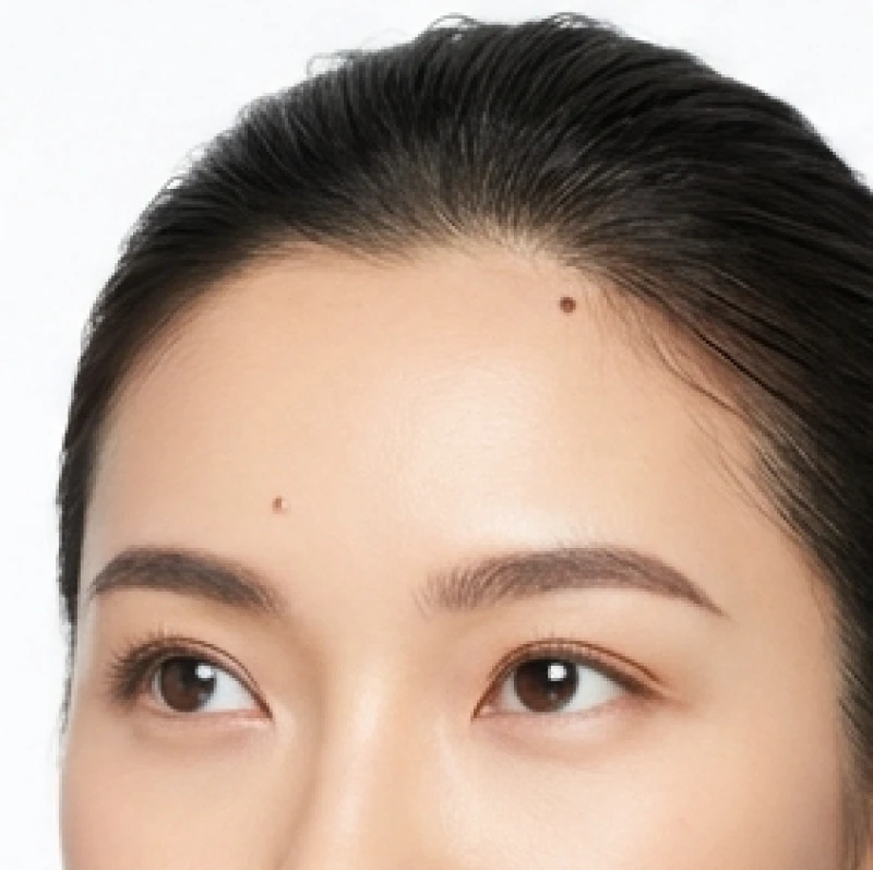 Vùng trán cao thanh tú của nữ giới với nốt ruồi phú quý mọc ẩn sát đường chân tóc rạng rỡ
