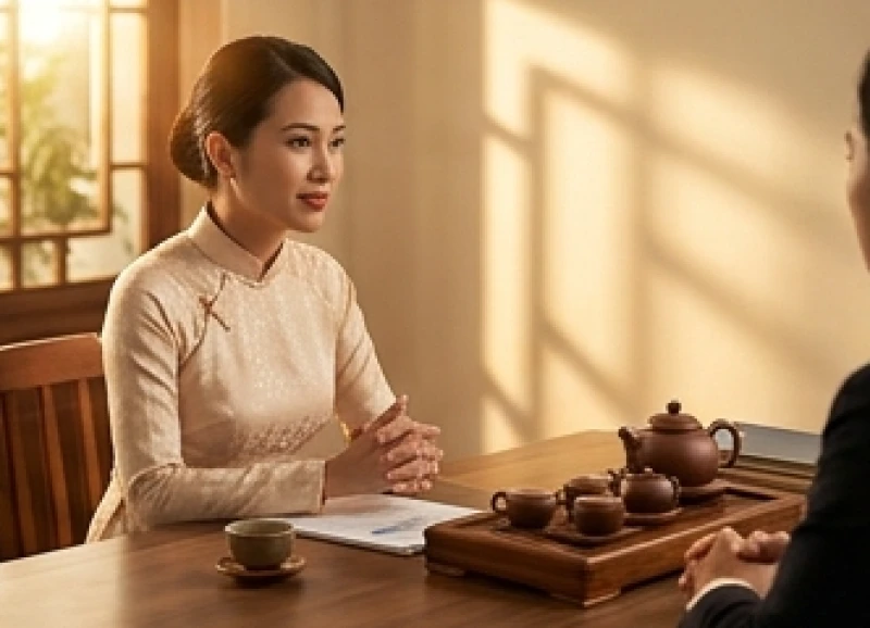Nữ giới tuổi Ất Sửu tự tin trao đổi công việc trong không gian văn phòng