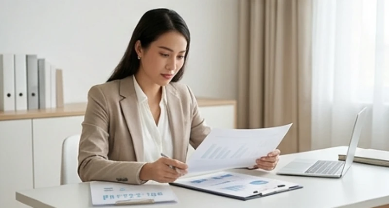 Nữ nhân viên văn phòng đang tỉ mỉ kiểm tra số liệu trên máy tính với phong thái chuyên nghiệp