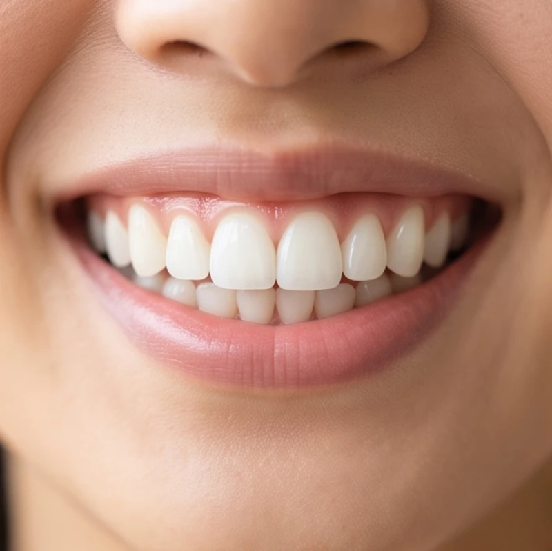 Hàm răng đều đặn khít sát với màu sắc trắng sáng tự nhiên theo tiêu chuẩn dáng răng hạt bắp