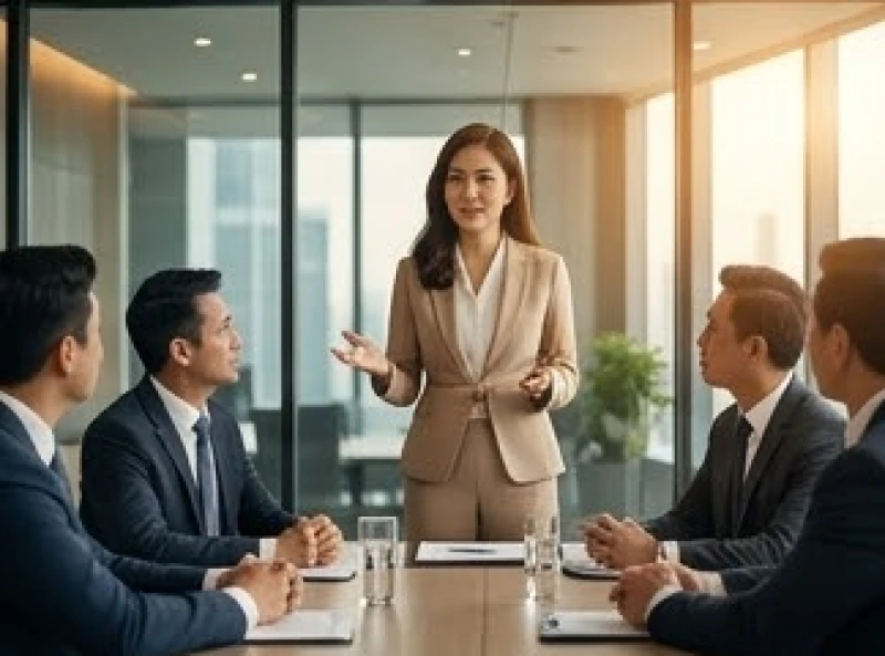 Nữ giám đốc tuổi Dần tự tin thuyết trình kế hoạch kinh doanh trước hội đồng quản trị và các nhà đầu tư nam giới