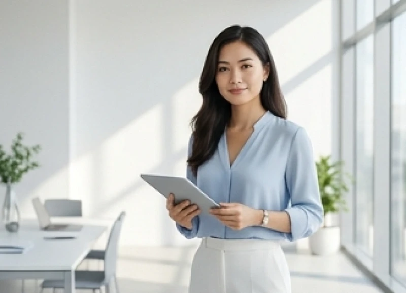 Nữ giới văn phòng đang tự tin trao đổi công việc trong một không gian nội thất ngập tràn ánh sáng tự nhiên