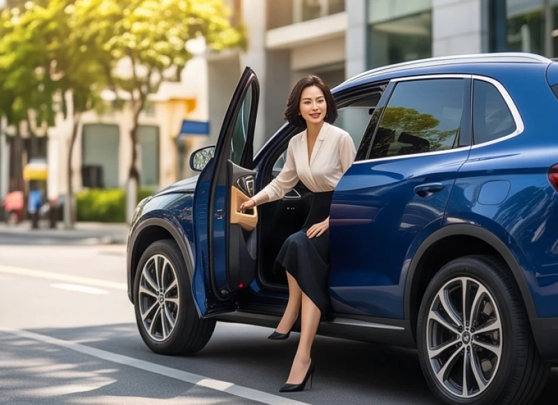 Nữ giới tuổi Kỷ Tỵ bên chiếc xe màu xanh dương tương sinh với cung phi Tốn