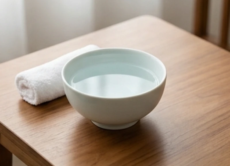 Tỳ Hưu Phong Thủy Tuổi Mão: Tra Cứu Mệnh Đá và Khai Quang 6 Một bát gốm sứ sạch chứa nước cất tinh khiết chuẩn bị cho quy trình tịnh hóa linh vật phong thủy