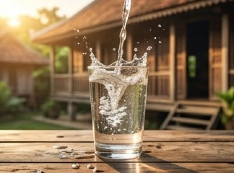 Dòng nước trong lành chảy tràn ly tượng trưng cho vượng khí và tài lộc dồi dào