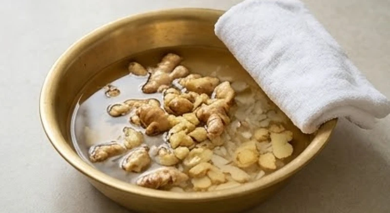 Chậu nước ấm pha gừng tươi giã nhỏ và rượu trắng dùng để bao sái, tắm tượng Thần Tài