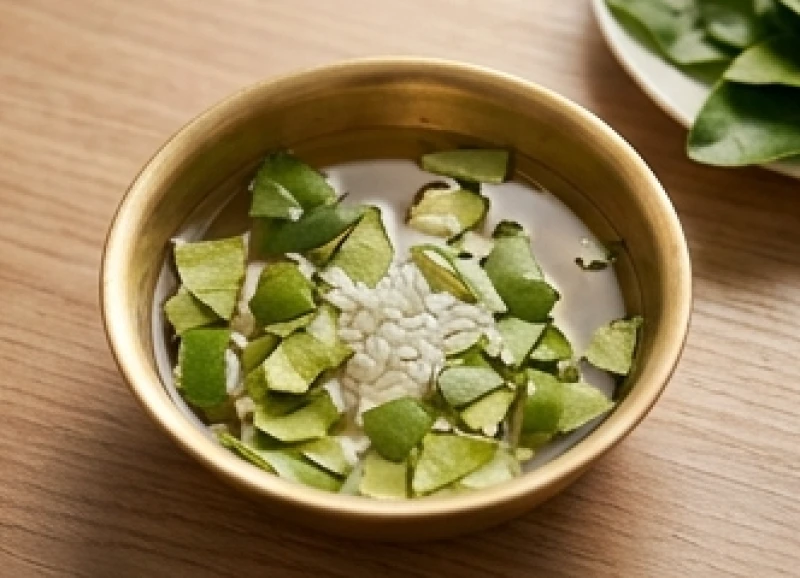 Hỗn hợp nước ấm pha rượu trắng và vò nát lá bưởi tươi dùng để tẩy uế tượng thần linh