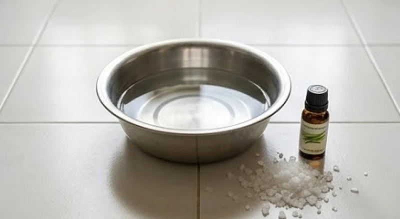 Chó chết trong nhà là điềm gì: Phân biệt điềm báo & cách xả xui 6 Chậu nước ấm pha muối hạt bên cạnh lọ tinh dầu sả chanh dùng để thanh tẩy không gian nhà cửa