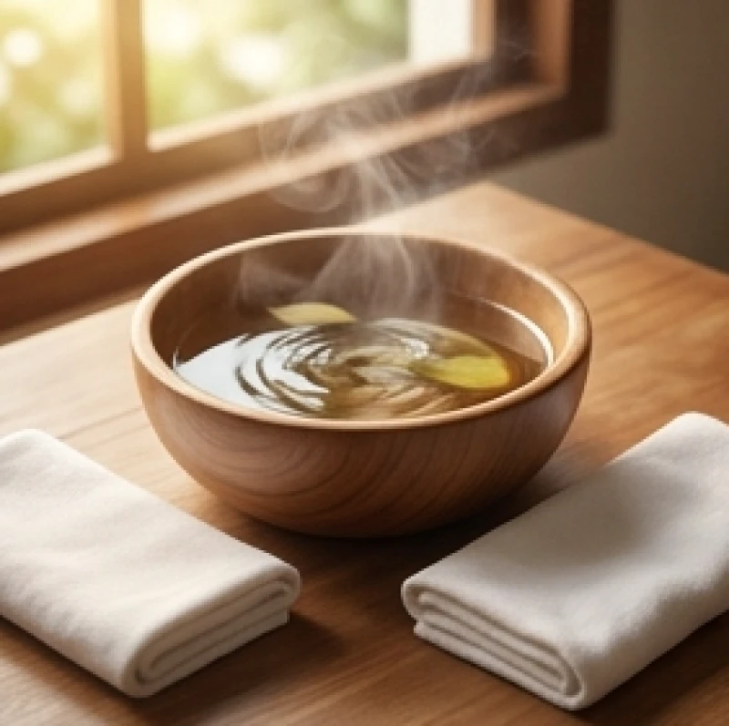 Bát nước ngũ vị hương ấm nóng bốc hơi nhẹ dùng để lau rửa và tẩy sái đồ thờ cúng bằng gốm sứ