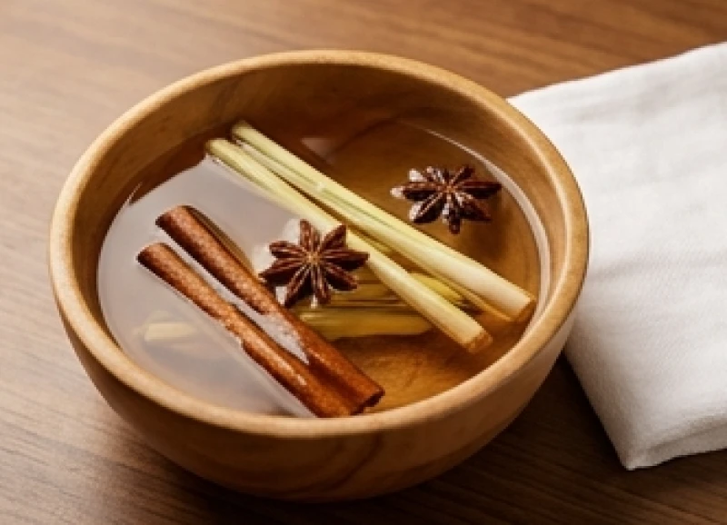 Nước ngũ vị hương cùng các loại lá thơm được chuẩn bị cẩn thận cho nghi thức tẩy uế linh vật