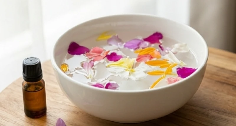 Bát sứ đựng nước tinh khiết cùng những cánh hoa tươi để ngâm rửa và tẩy uế vật phẩm phong thủy