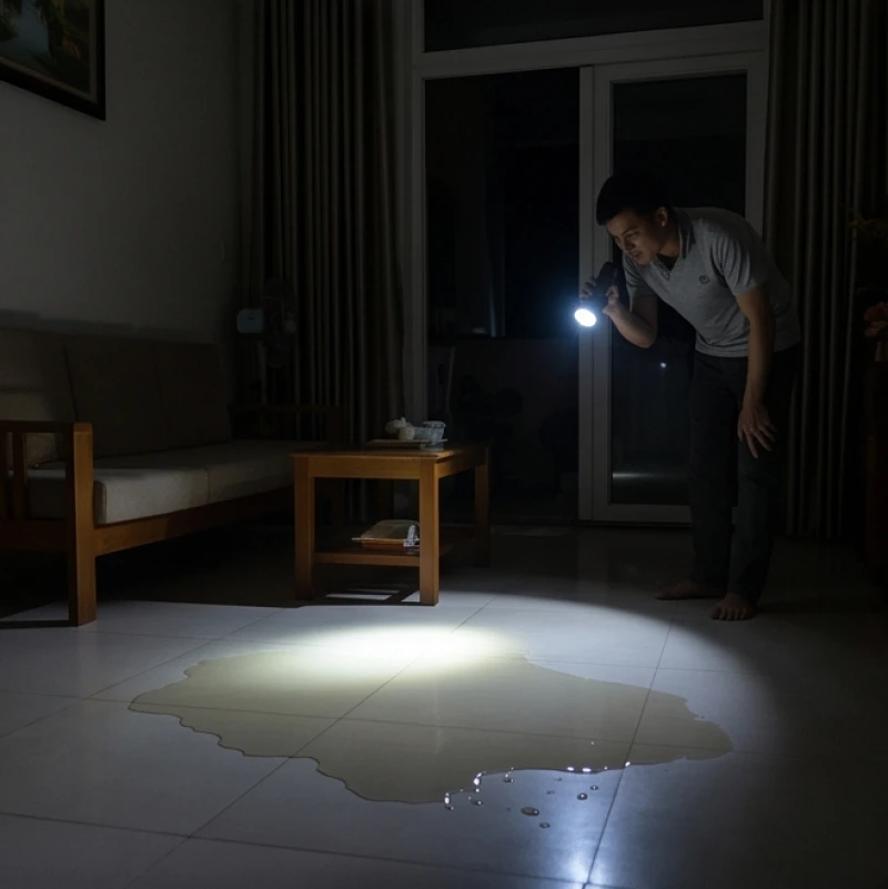 Kiểm tra và xử lý nguồn nước tràn vào khu vực sinh hoạt trong đêm tối