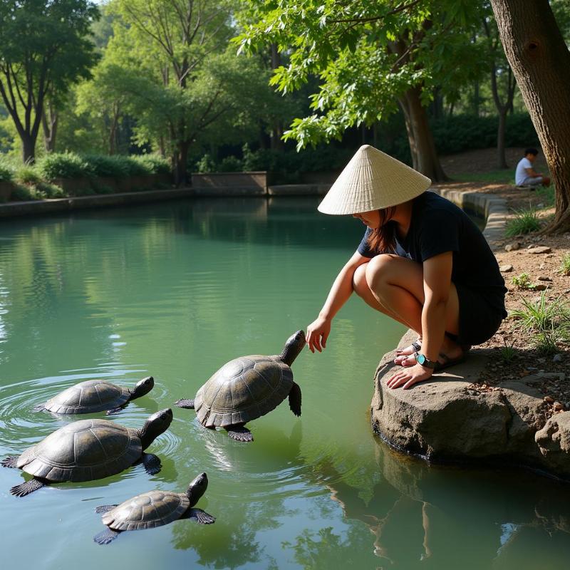 Nuôi rùa trong hồ nước