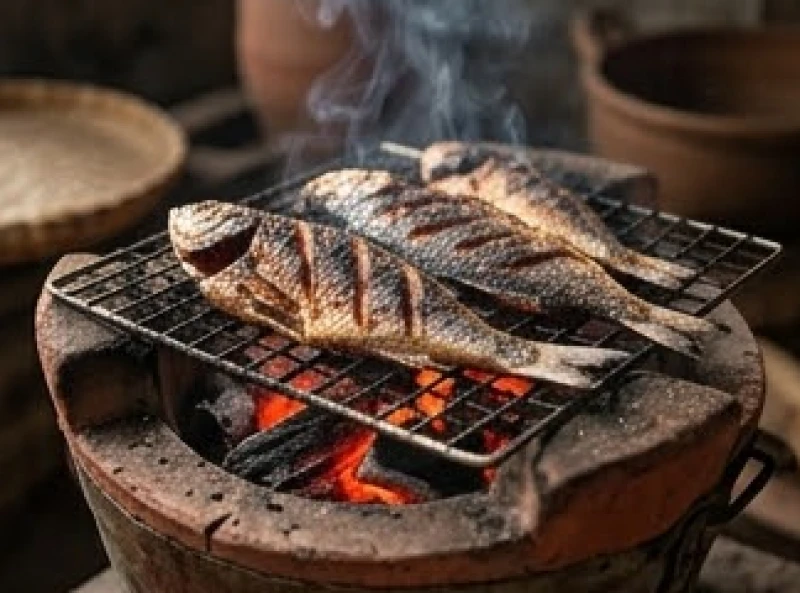 Mơ thấy cá khô: Giải mã điềm báo cát hung & con số may mắn 3 Chiếc vỉ nướng cá khô trên bếp than hồng tỏa ra hương thơm hấp dẫn