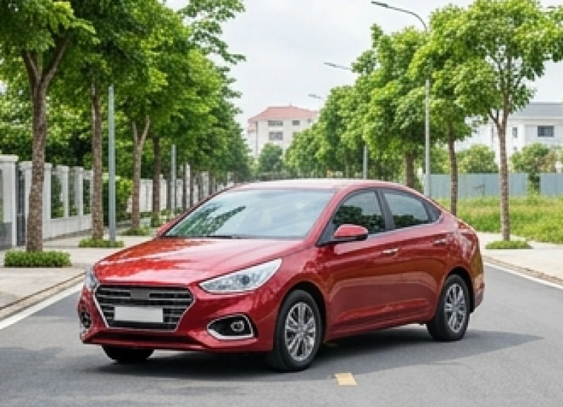 Chiếc ô tô màu đỏ rực rỡ đỗ dưới ánh nắng ấm áp tượng trưng cho mệnh Hỏa tương sinh