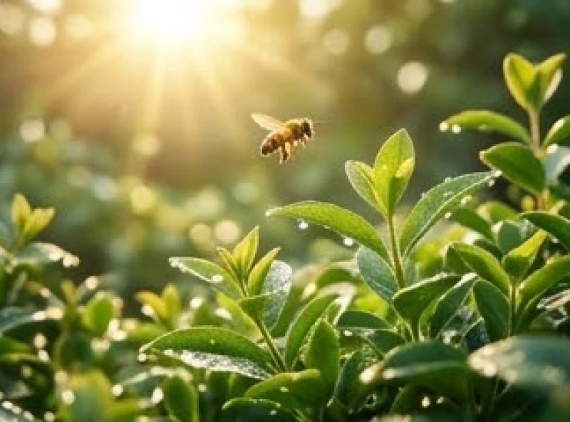 Ánh nắng chan hòa chiếu rọi khu vườn nhỏ yên bình vào buổi sáng sớm khi bầy ong đi lấy mật