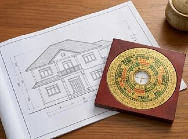 Tử vi tuổi Canh Dần 1950 năm 2027: giải hạn và sức khỏe tuổi 78 10 Bản vẽ thiết kế ngôi nhà mới đặt cạnh chiếc la bàn phong thủy trên chiếc bàn làm việc