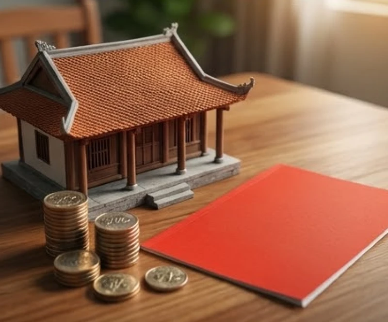 Mơ thấy bán nhà là điềm gì: Góc nhìn tâm lý và cách ứng phó 4 Mô hình ngôi nhà nhỏ đặt cạnh những đồng tiền xu và sổ đỏ tượng trưng cho tài sản tích lũy