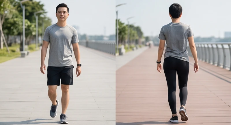 So sánh trực quan chuyển động phần thân trên và vùng eo để nhận diện chính xác tướng đi lắc vai